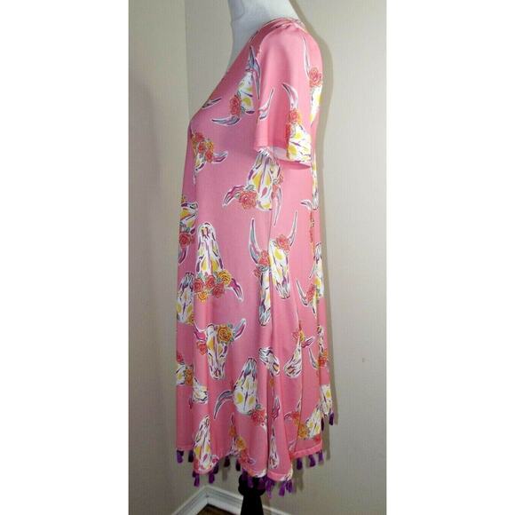 SIMPLY SOUTHERN Wild Bulls DRESS -Size Small -Pink w/Purple Tassels Short Sleeve - Picture 4 of 7